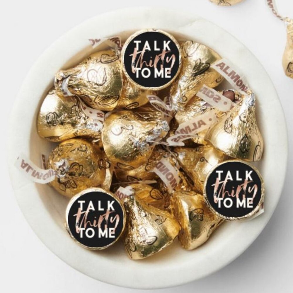 Talk Thirty to Me Glossy Candy Stickers | Custom 0.75" Vinyl Labels | 30th Birth
